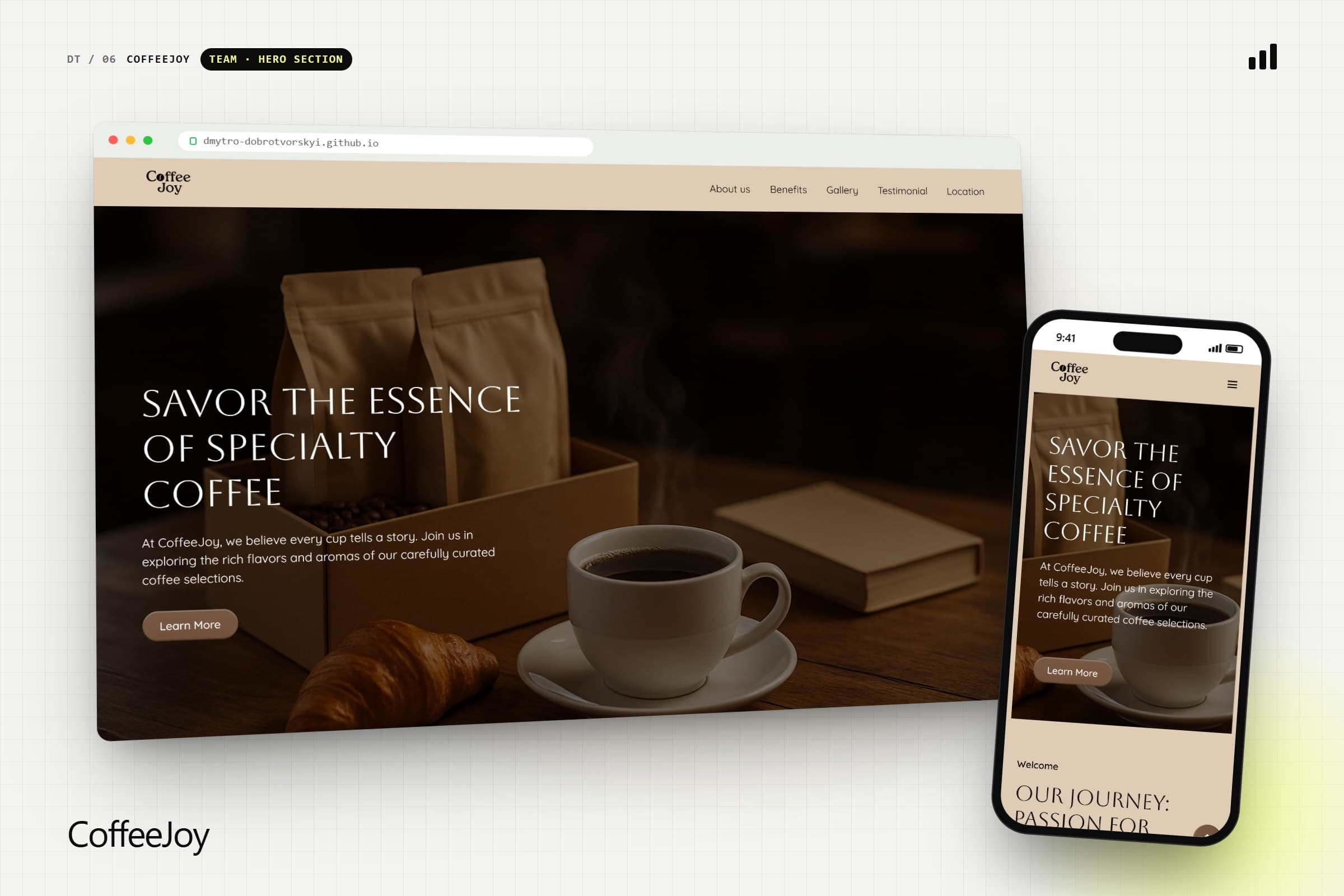 CoffeeJoy on desktop and mobile